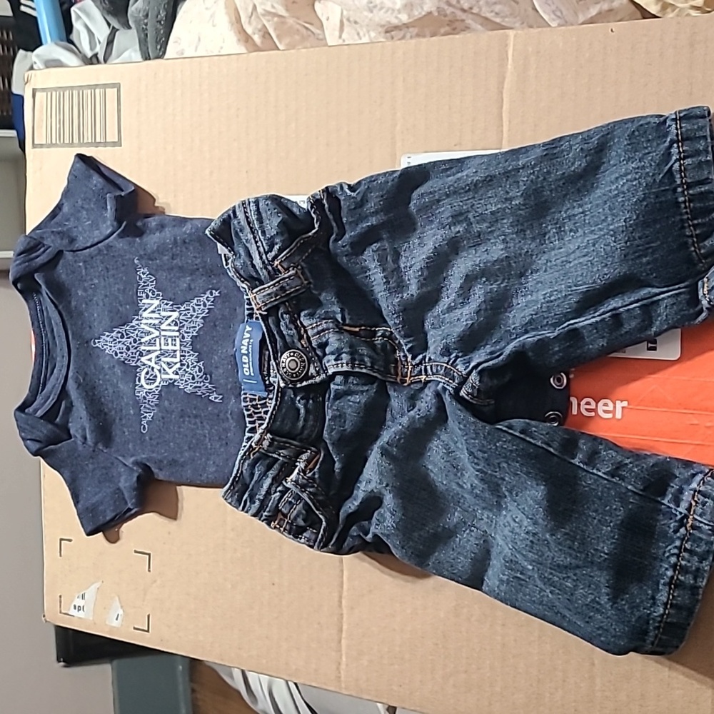 0-3  month jeans and onsie